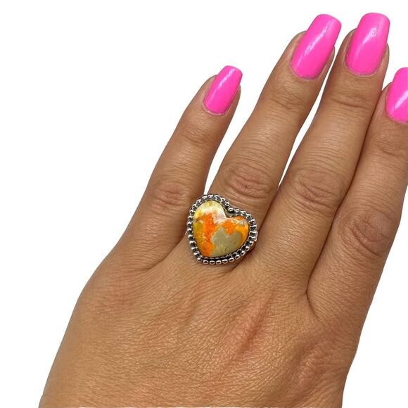 Heart-Shaped Silver and Orange Stone Ring - Picture 2 of 8